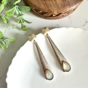 2/$30🌵 Gold Long Textured Dangle Earrings Iridescent Shell Stone Jewelry NEW